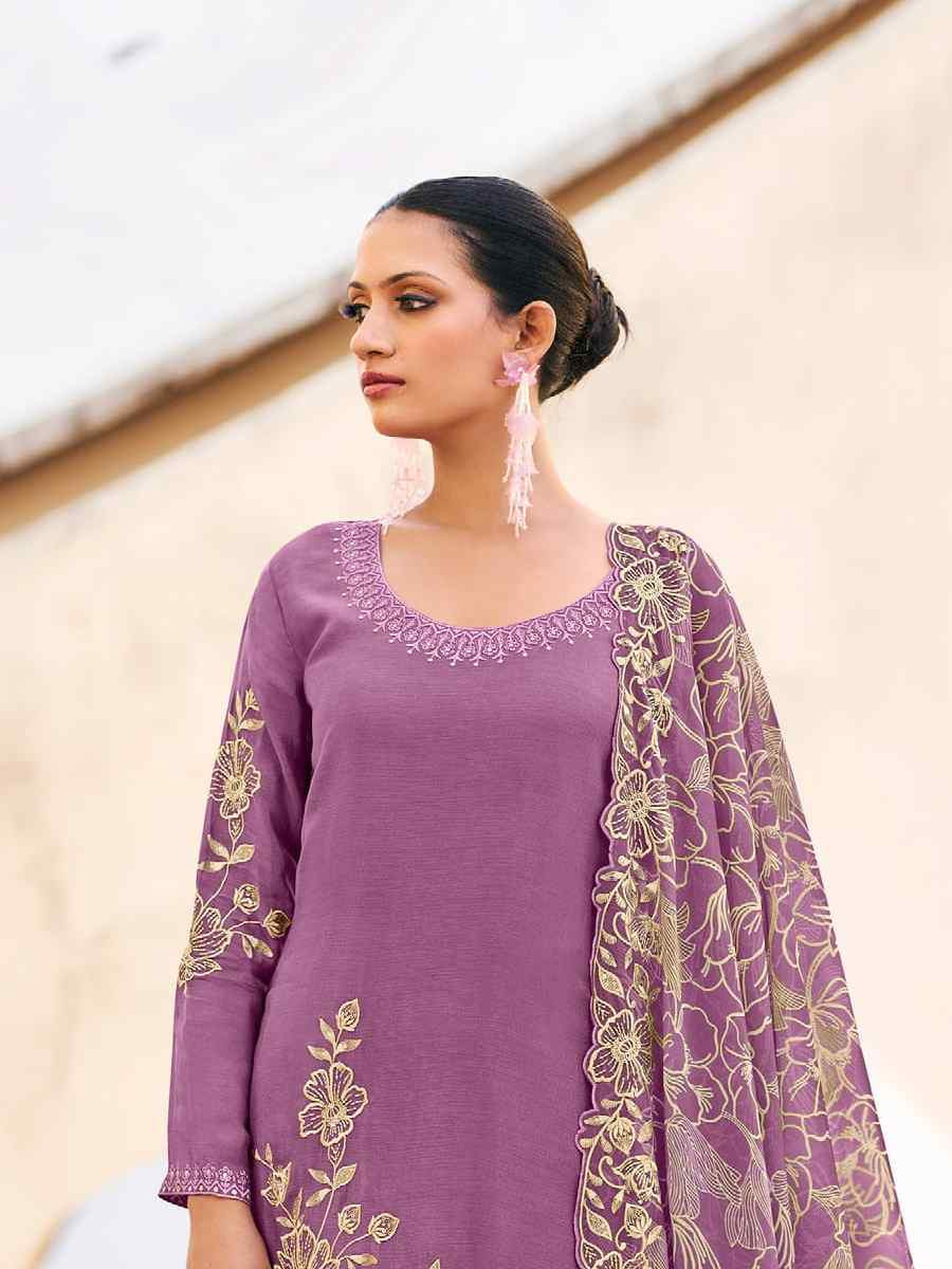 Lavender Heavy Premium Chinon Embroidered Festival Wedding Palazzo Pant Salwar Kameez
