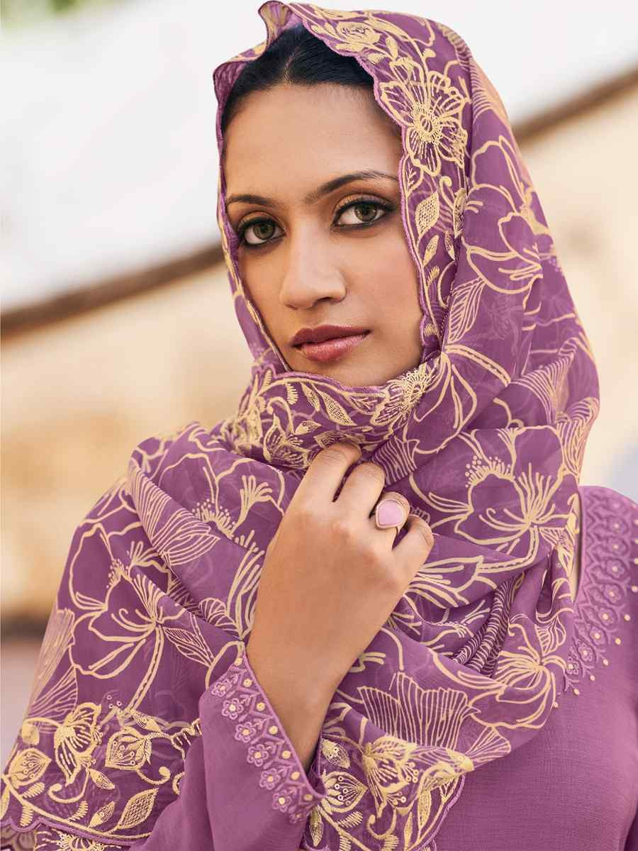 Lavender Heavy Premium Chinon Embroidered Festival Wedding Palazzo Pant Salwar Kameez