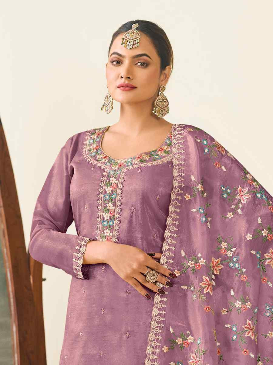 Lavender Heavy Premium Gold Crush Silk Embroidered Festival Wedding Pant Salwar Kameez