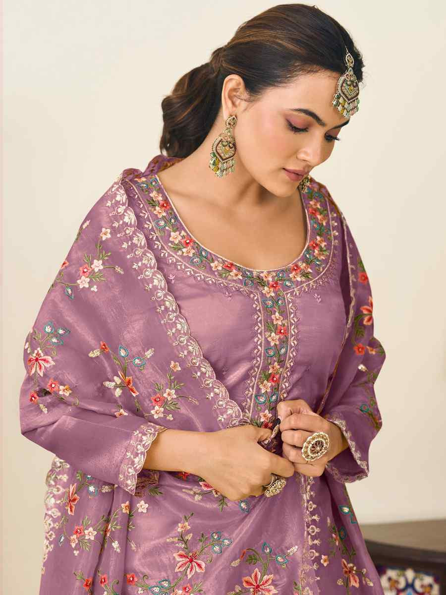 Lavender Heavy Premium Gold Crush Silk Embroidered Festival Wedding Pant Salwar Kameez