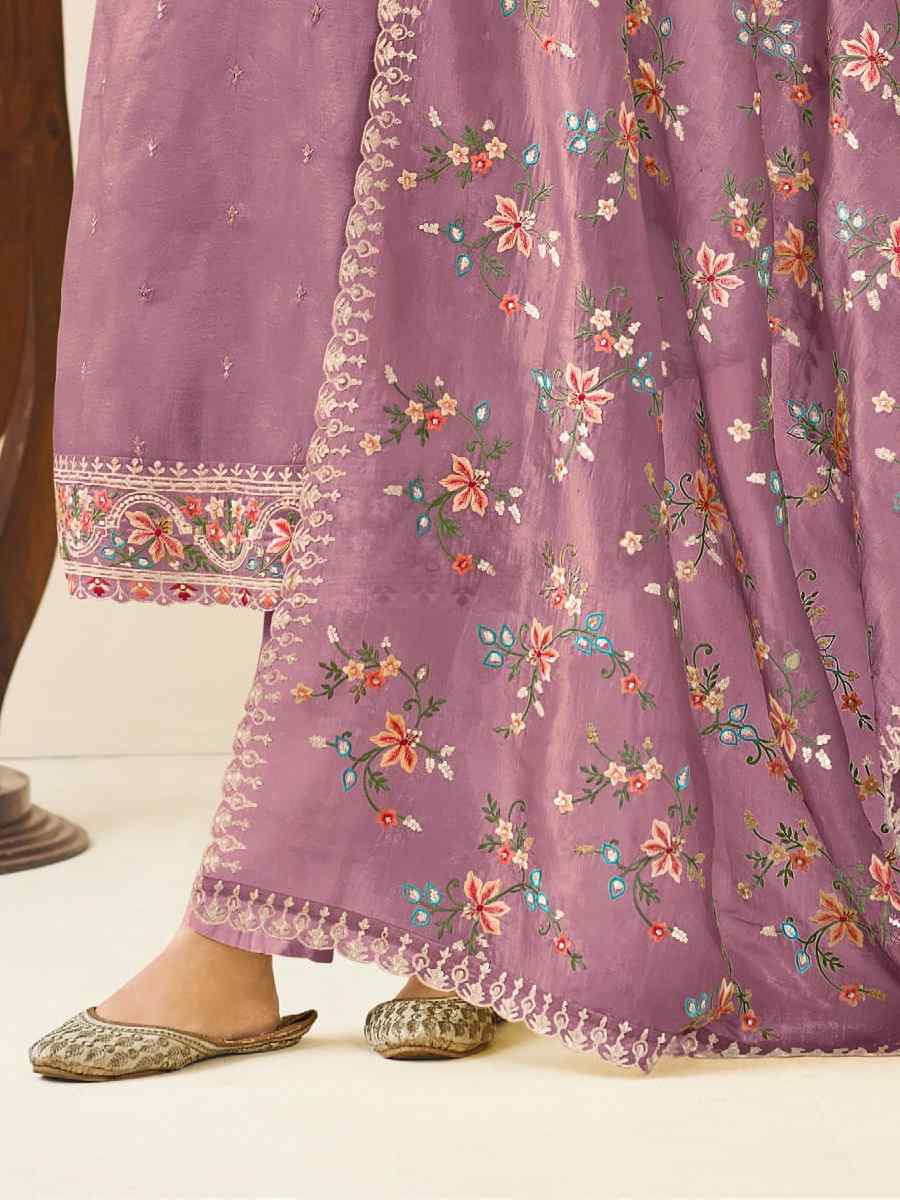Lavender Heavy Premium Gold Crush Silk Embroidered Festival Wedding Pant Salwar Kameez