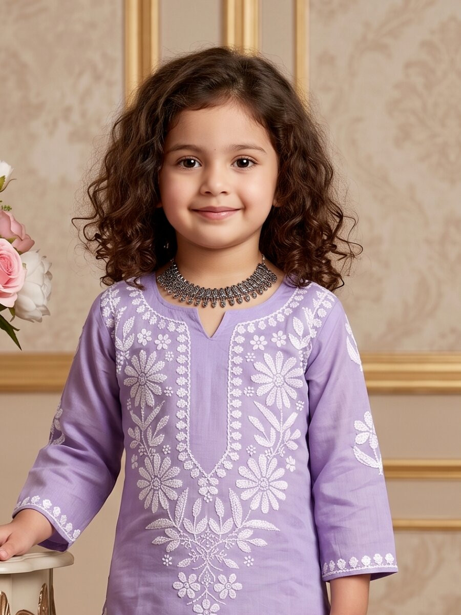 Lavender Heavy rayon cotton Embroidered Ethnic Casual Festival Party Wedding Kurta Sharara Girls Wear