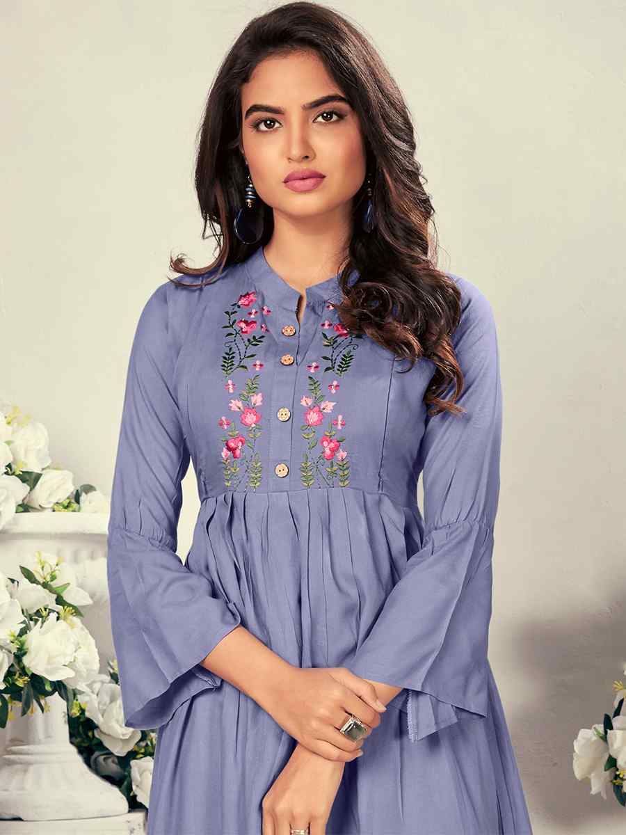 Lavender Heavy Rayon Embroidered Festival Casual Kurti