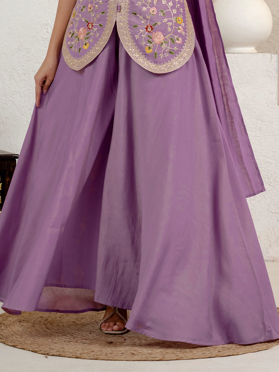 Lavender Heavy Roman Silk Embroidery Sequins Wedding Party Festival Casual Ready Anarkali Pant Salwar Kameez