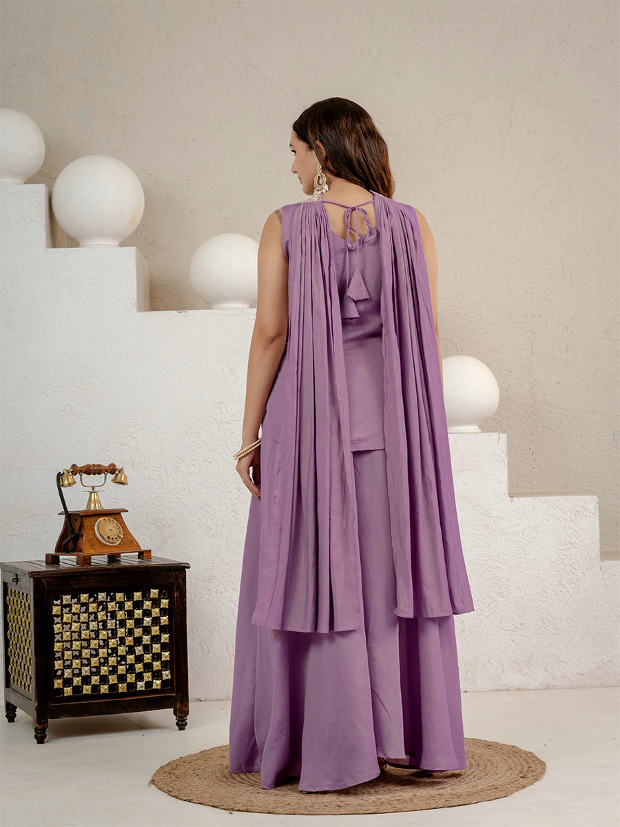 Lavender Heavy Roman Silk Embroidery Sequins Wedding Party Festival Casual Ready Anarkali Pant Salwar Kameez
