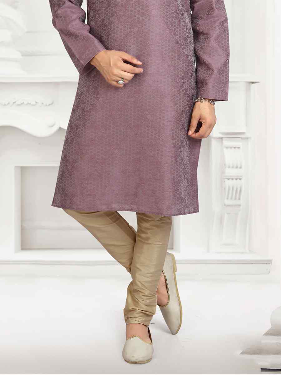 Lavender Jacquard Silk Brocade Woven Plain Wedding Party Kurta