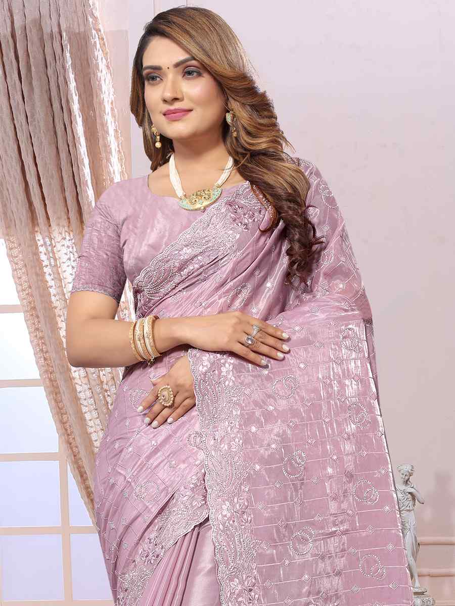 Lavender Jimmy Choo Silk Embroidery Party Reception Heavy Border Saree