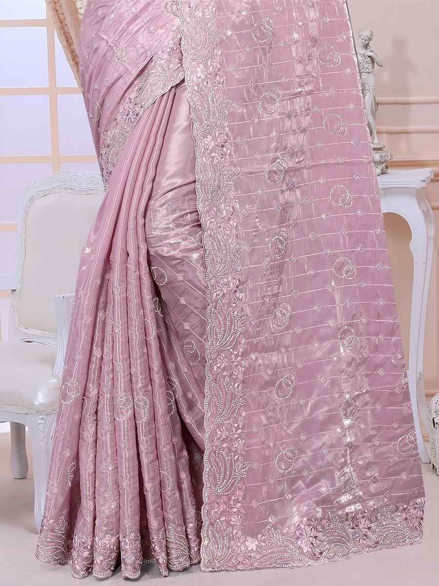 Lavender Jimmy Choo Silk Embroidery Party Reception Heavy Border Saree