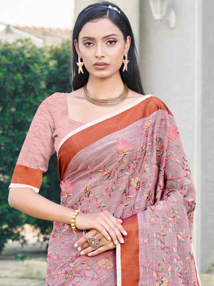 Lavender Linen Handwoven Casual Festival Heavy Border Saree