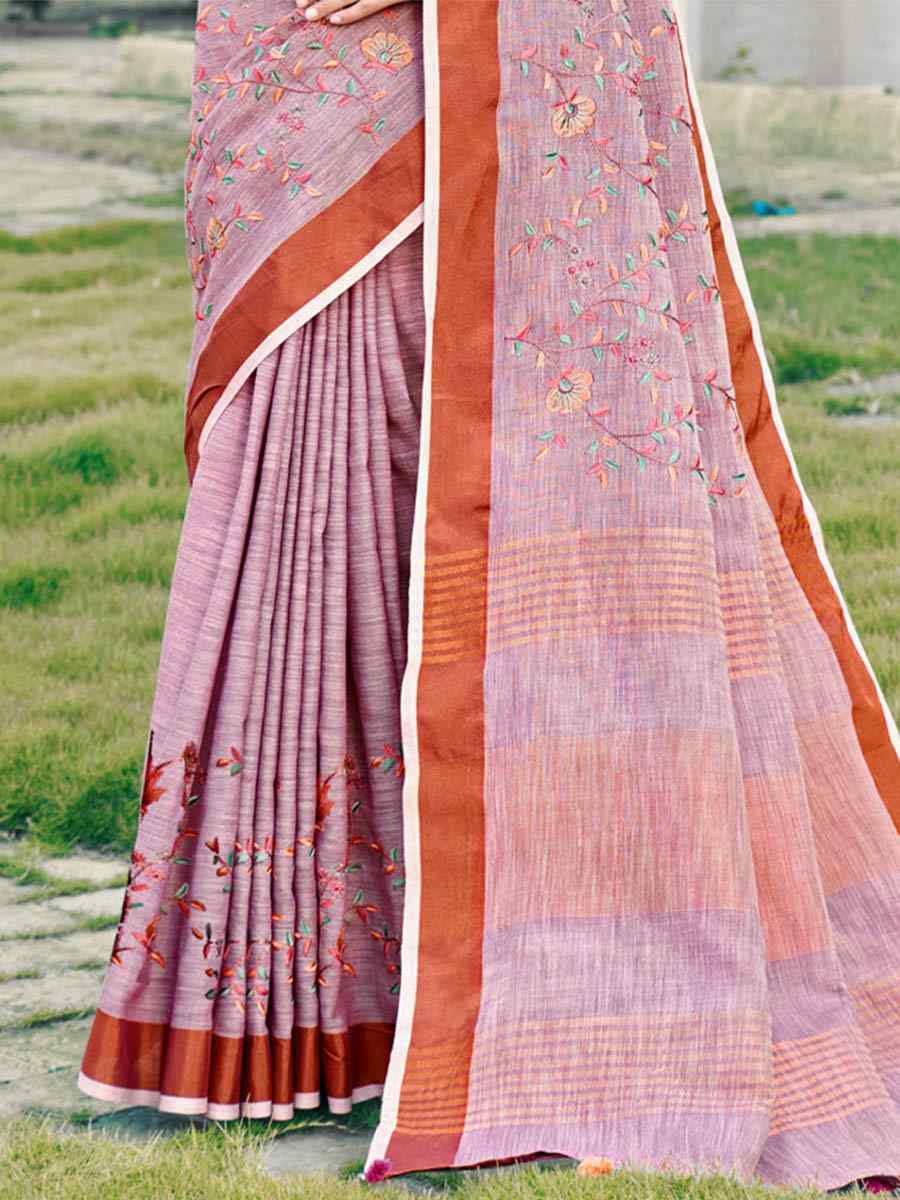 Lavender Linen Handwoven Casual Festival Heavy Border Saree