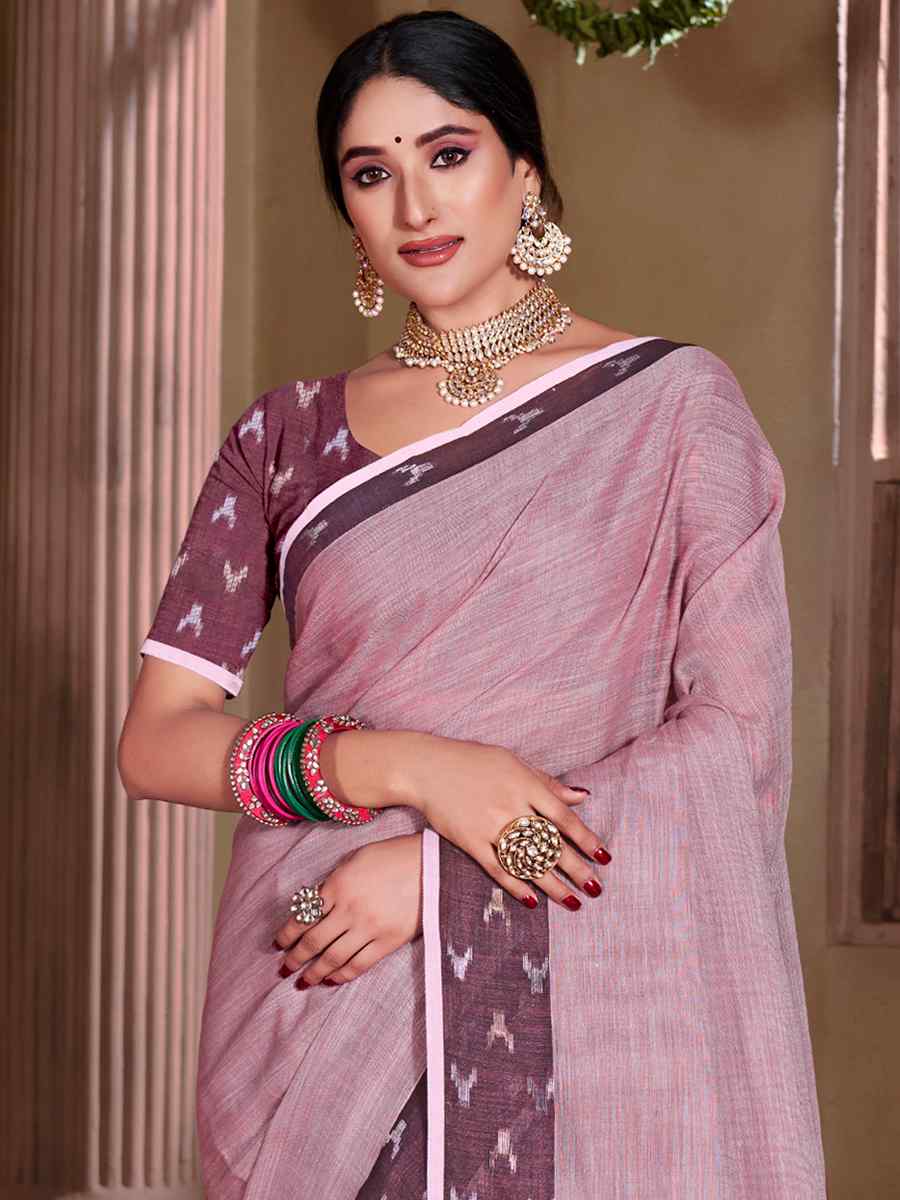 Lavender Linen Handwoven Casual Festival Heavy Border Saree