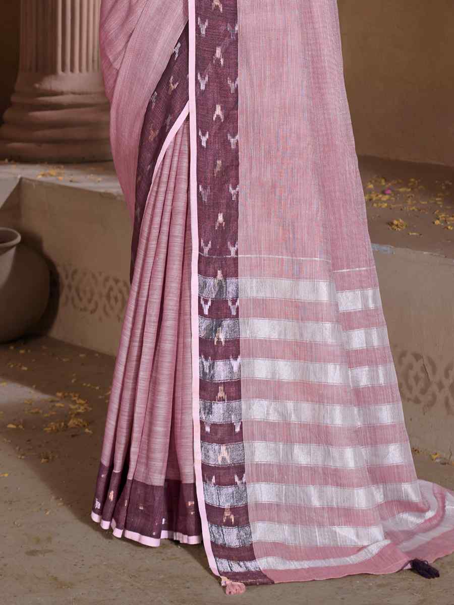 Lavender Linen Handwoven Casual Festival Heavy Border Saree