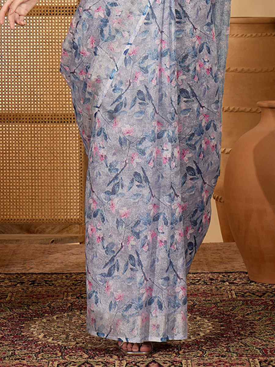 Lavender Linen Silver Zari Printed Casual Reception Festival Wedding Fancy Classic Style Sarees