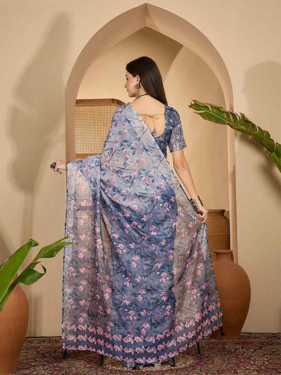 Lavender Linen Silver Zari Printed Casual Reception Festival Wedding Fancy Classic Style Sarees
