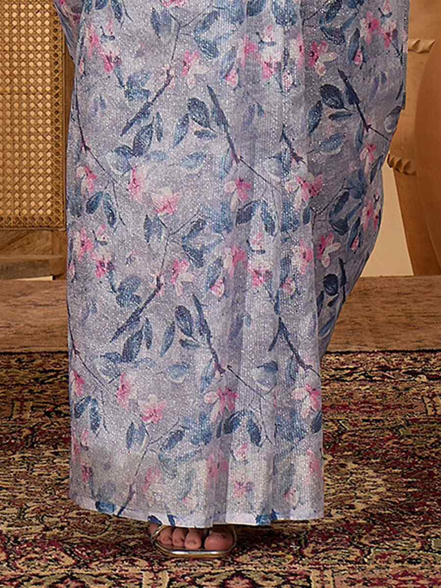 Lavender Linen Zari Silver Printed Casual Reception Festival Wedding Fancy Classic Style Sarees