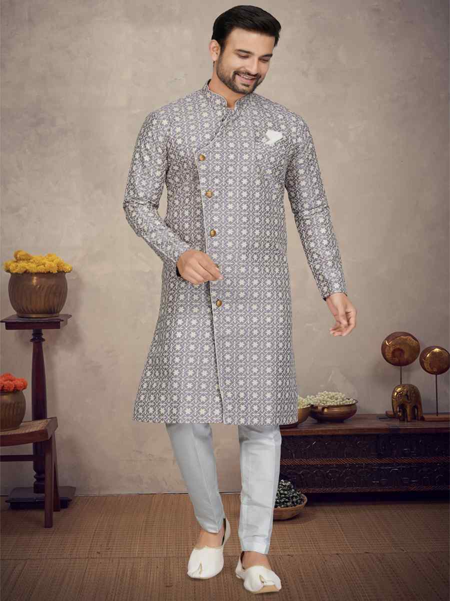 Lavender Lucknowie Woven Festival Party Kurta