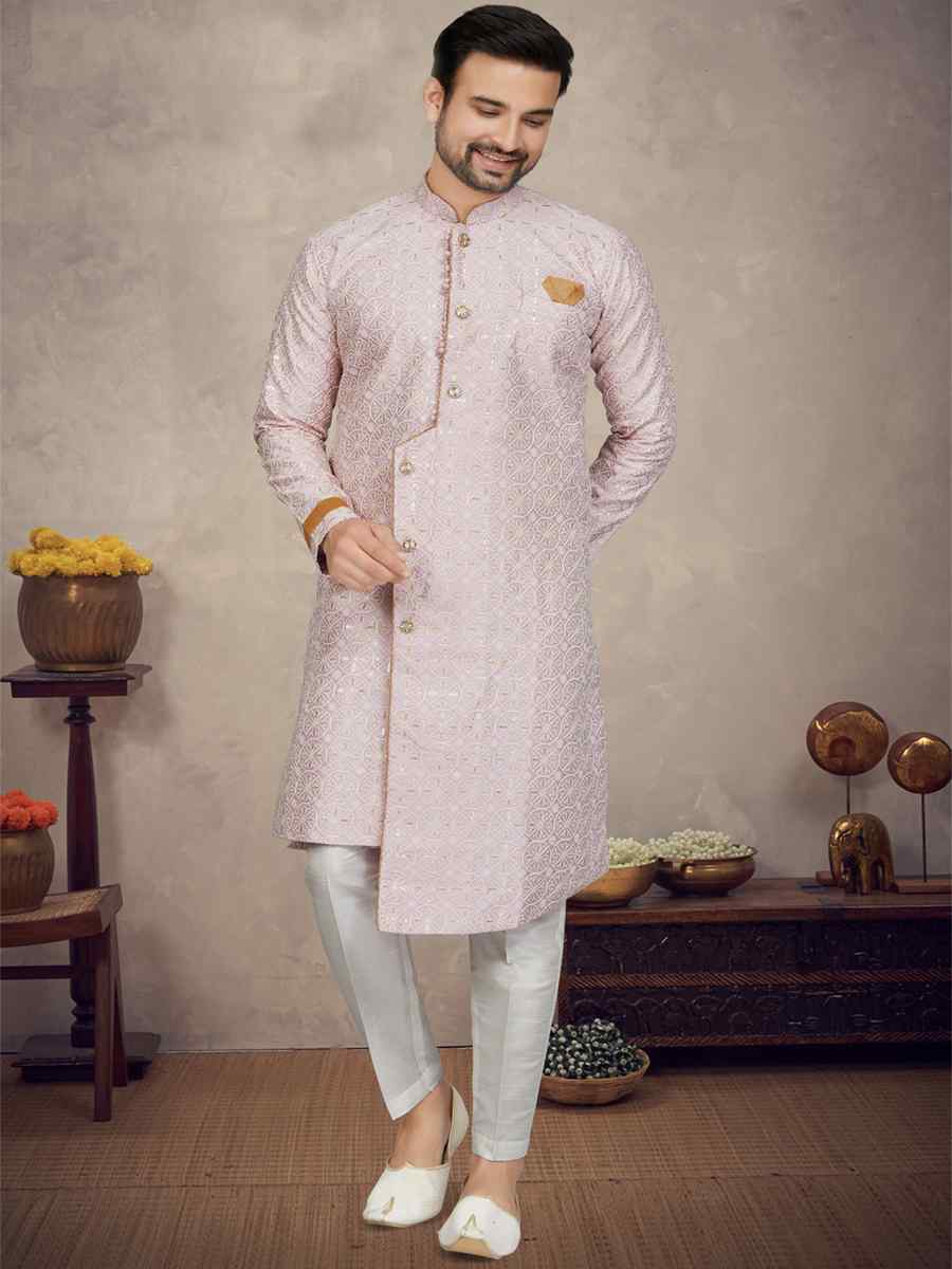 Lavender Lucknowie Woven Festival Party Kurta