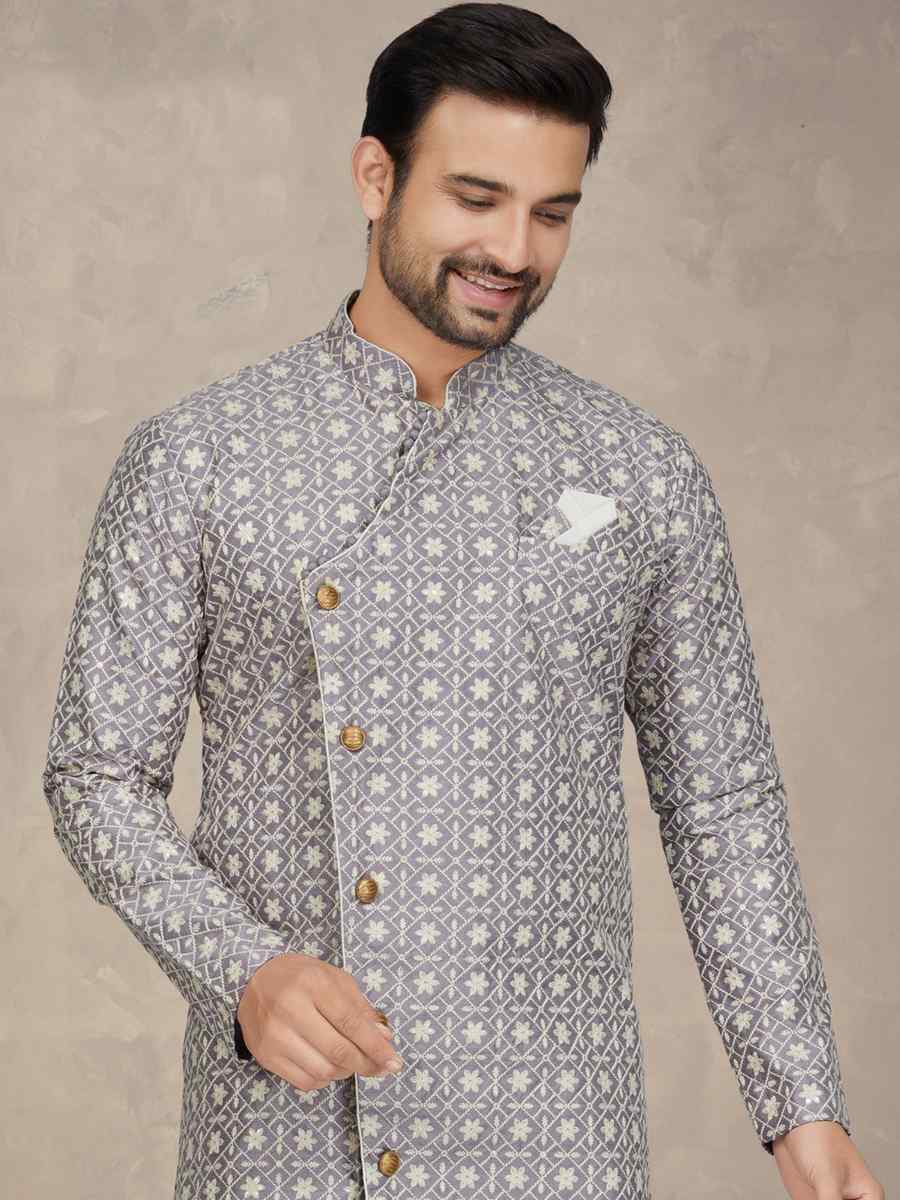 Lavender Lucknowie Woven Festival Party Kurta