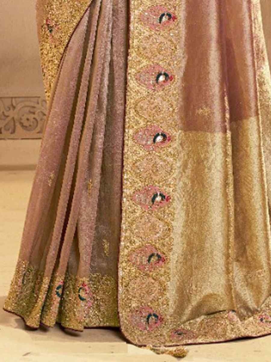 Lavender Metallic Zari Tissue Silk Embroidery Bridal Reception Party Festival Wedding Fancy Heavy Border Sarees