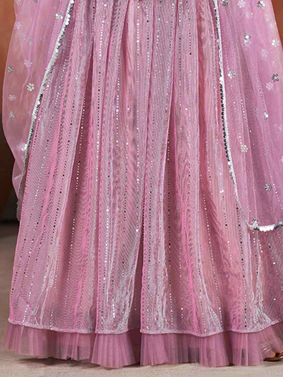 Lavender Net Embroidered Bridesmaid Wedding Heavy Border Lehenga Choli