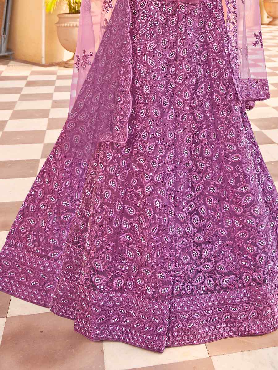 Lavender Net Embroidered Festival Party Wear Circular Lehenga Choli