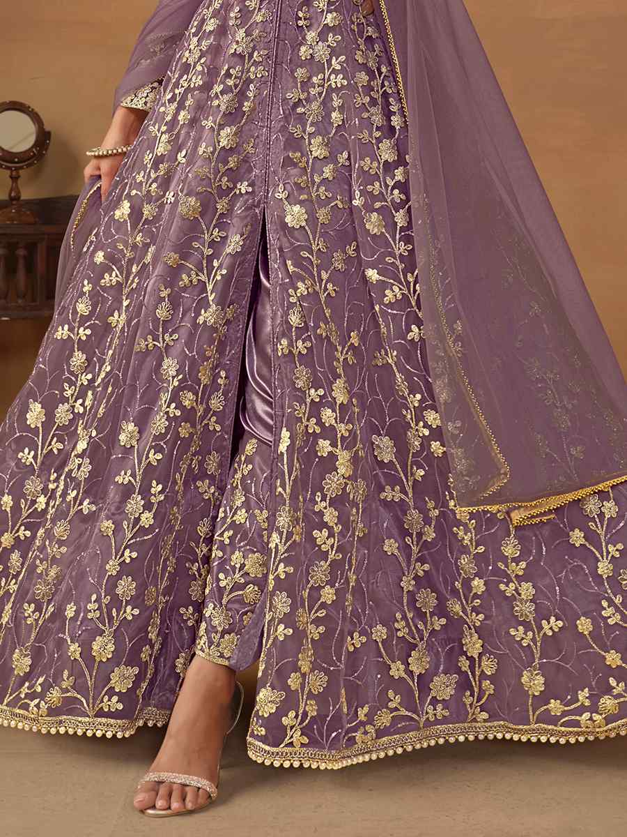 Lavender Net Embroidered Festival Wedding Anarkali Salwar Kameez