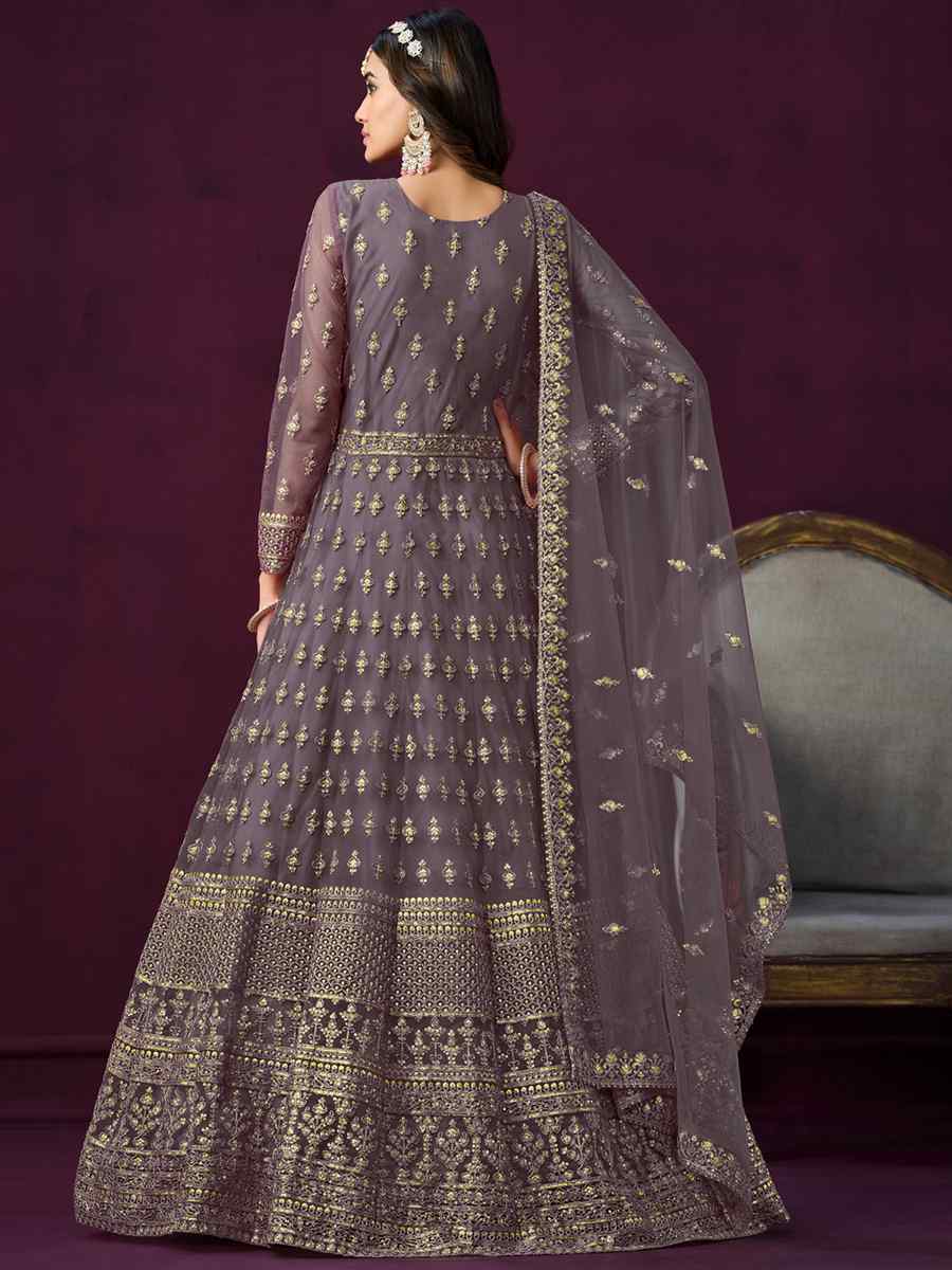 Lavender Net Embroidered Festival Wedding Anarkali Salwar Kameez