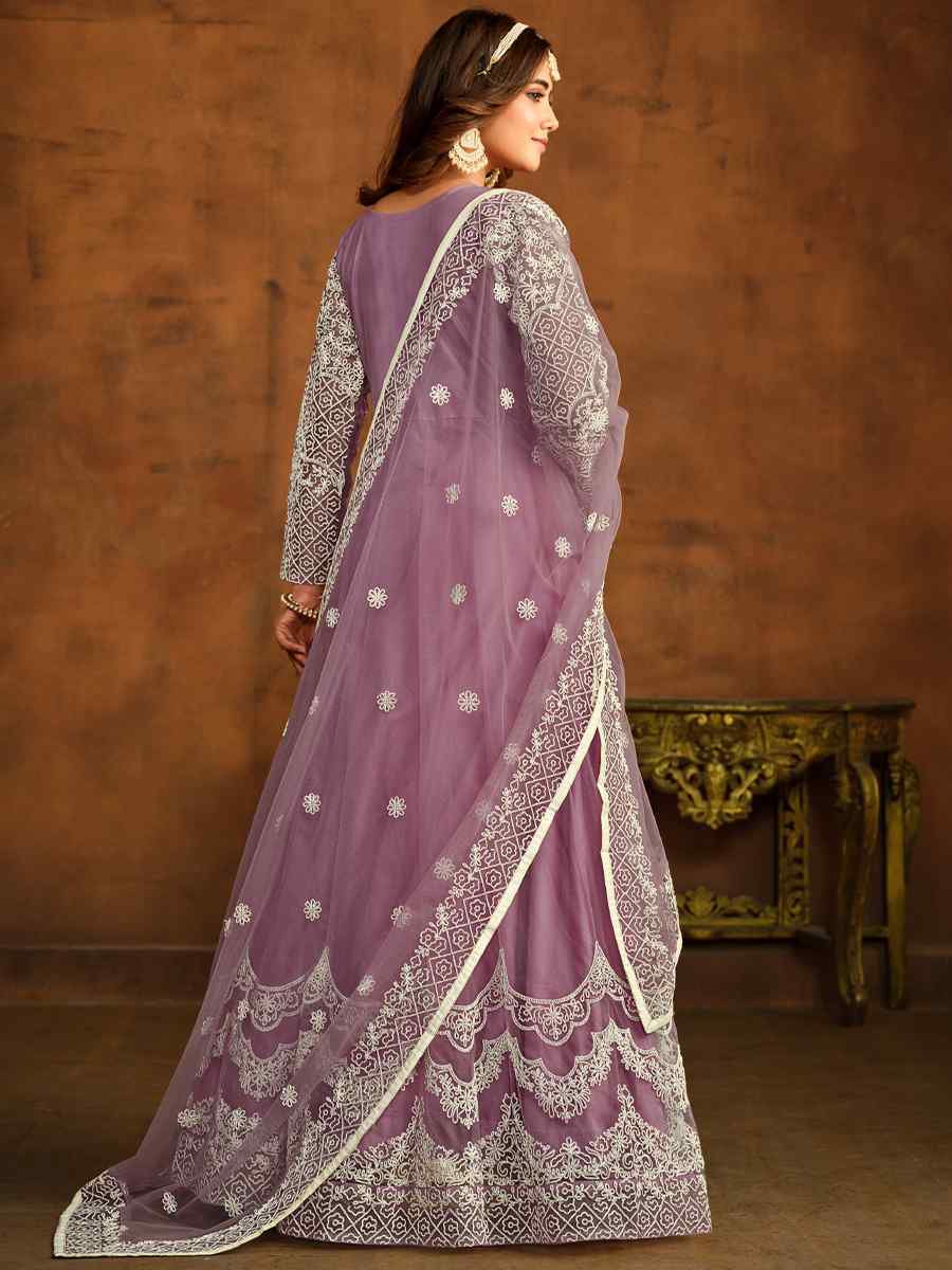 Lavender Net Embroidered Festival Wedding Anarkali Salwar Kameez