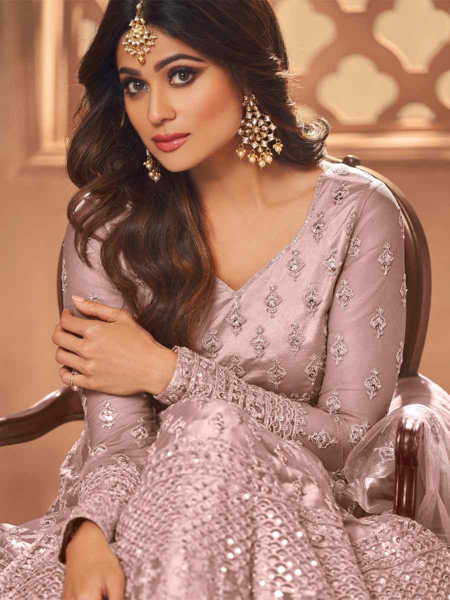 Lavender Net Embroidered Festival Wedding Anarkali Salwar Kameez