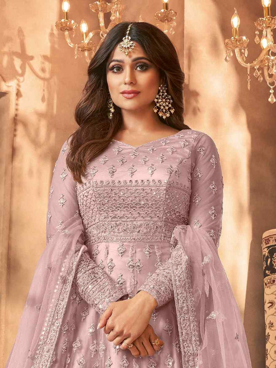 Lavender Net Embroidered Festival Wedding Anarkali Salwar Kameez
