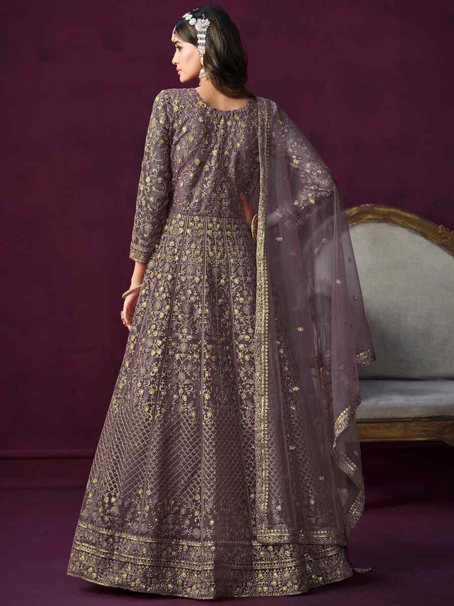 Lavender Net Embroidered Festival Wedding Anarkali Salwar Kameez