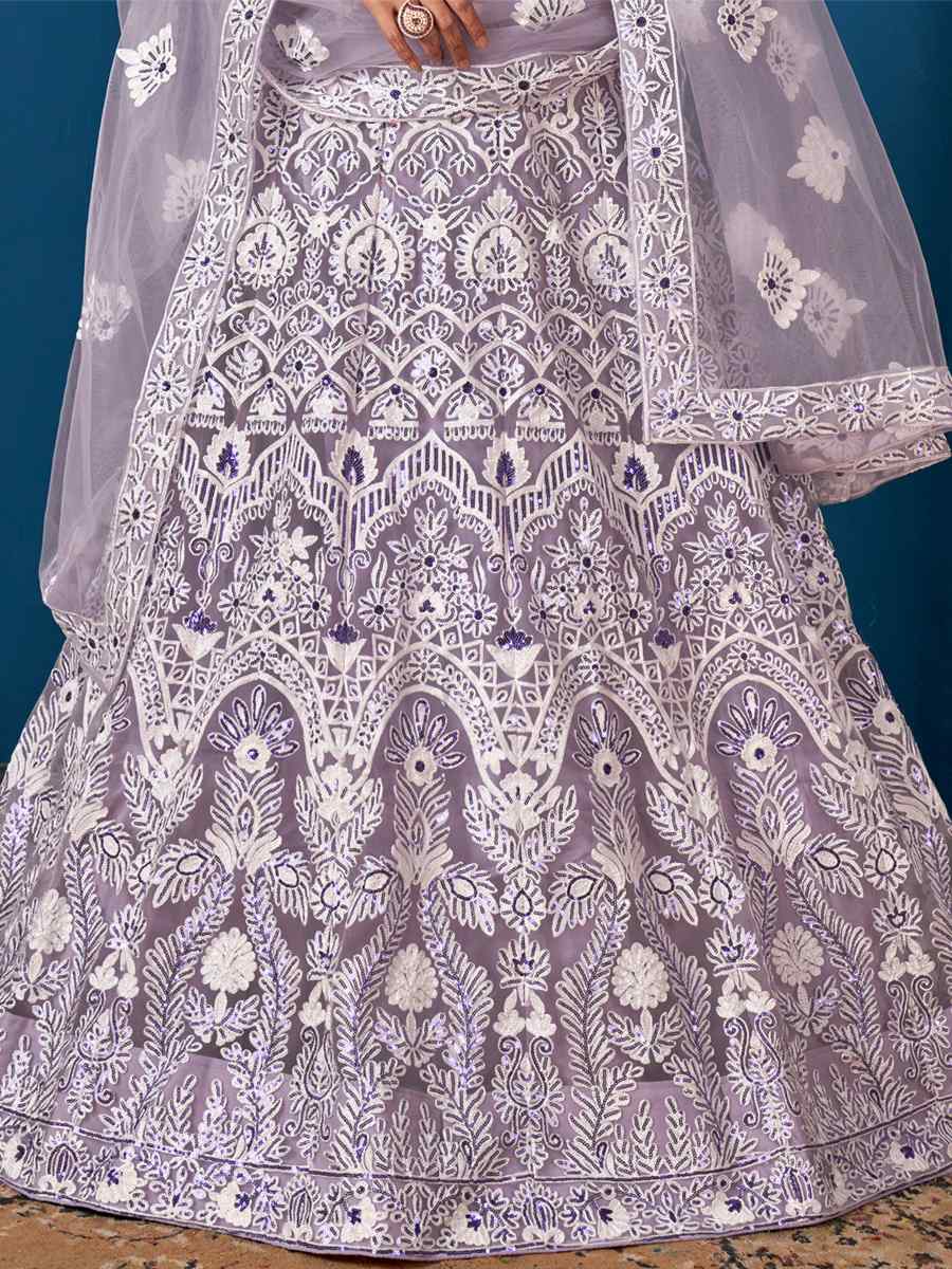 Lavender Net Embroidered Festival Wedding Circular Lehenga Choli