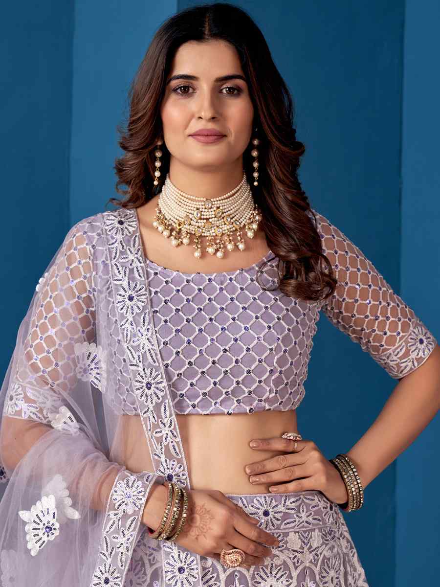 Lavender Net Embroidered Festival Wedding Circular Lehenga Choli