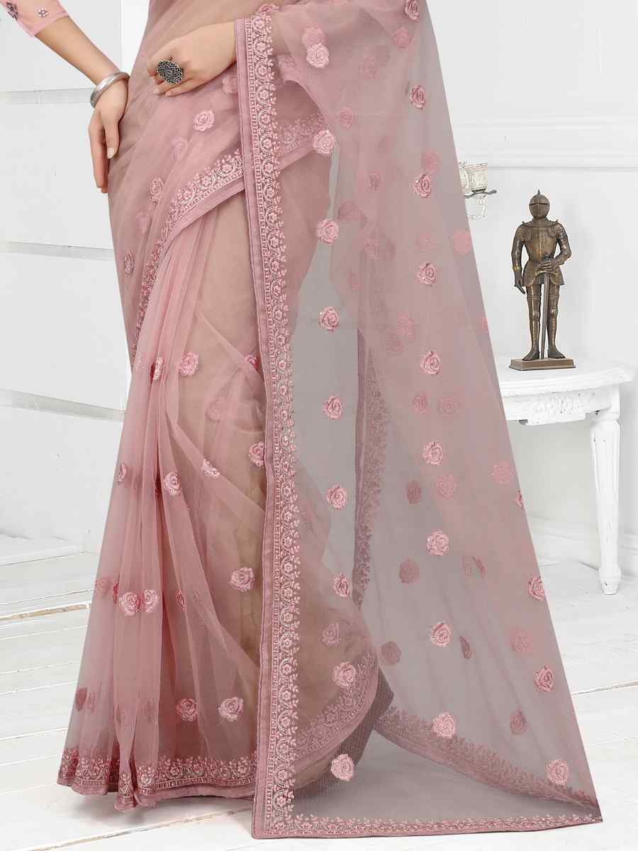 Lavender Net Embroidered Party Reception Contemporary Saree