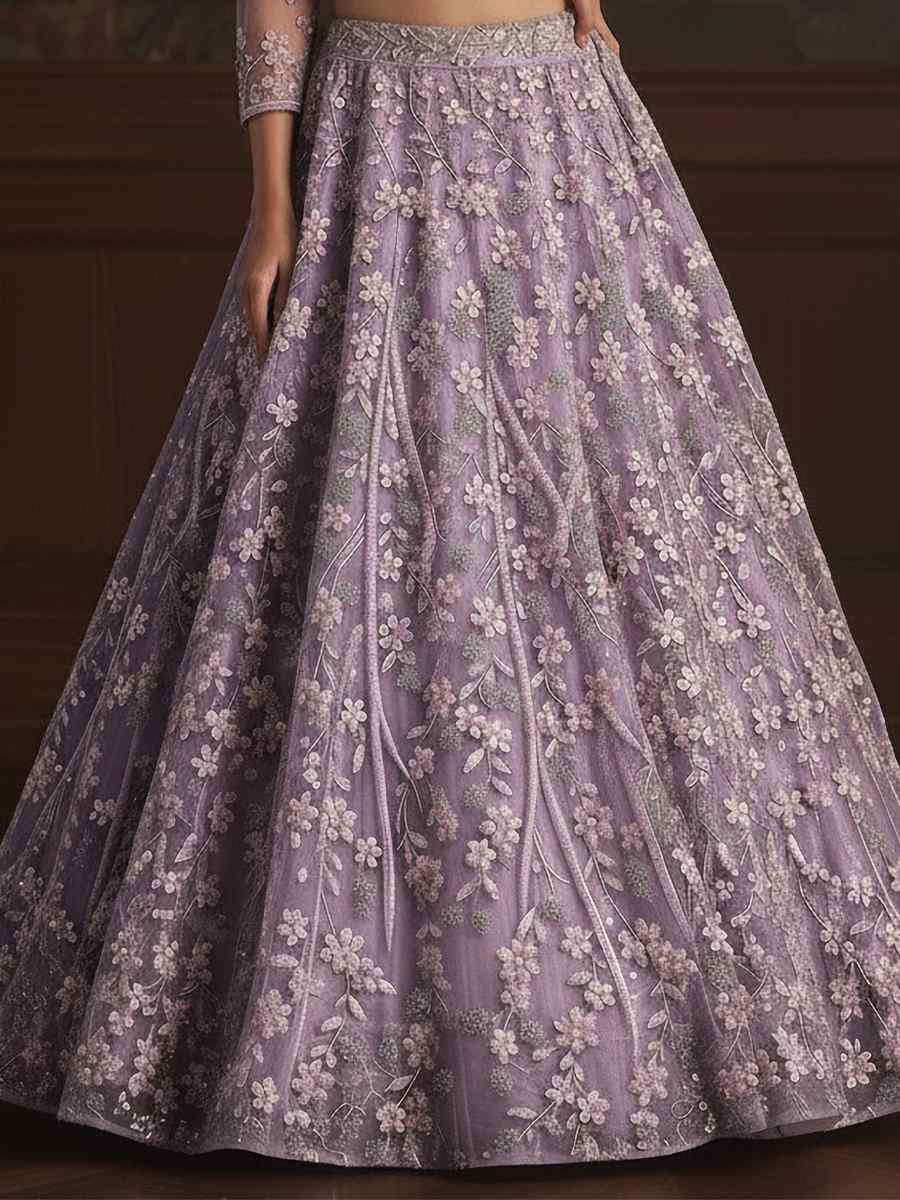 Lavender Net Embroidered Wedding Reception Festival Heavy Border Lehenga Choli