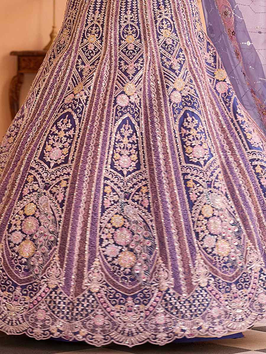 Lavender Net Embroidered Wedding Reception Festival Heavy Border Lehenga Choli