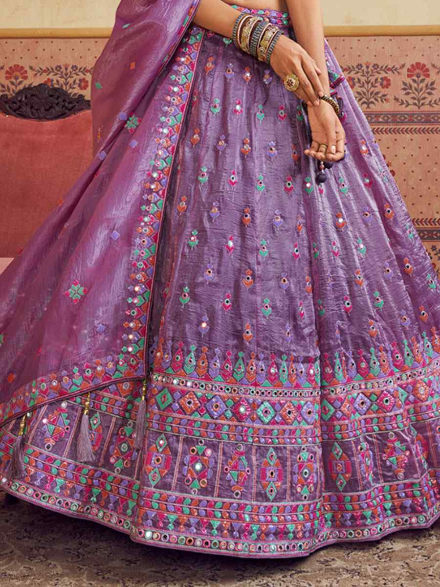 Lavender Organza Embroidered Bridal Festival Reception Wedding Traditional Heavy Border Lehenga Choli
