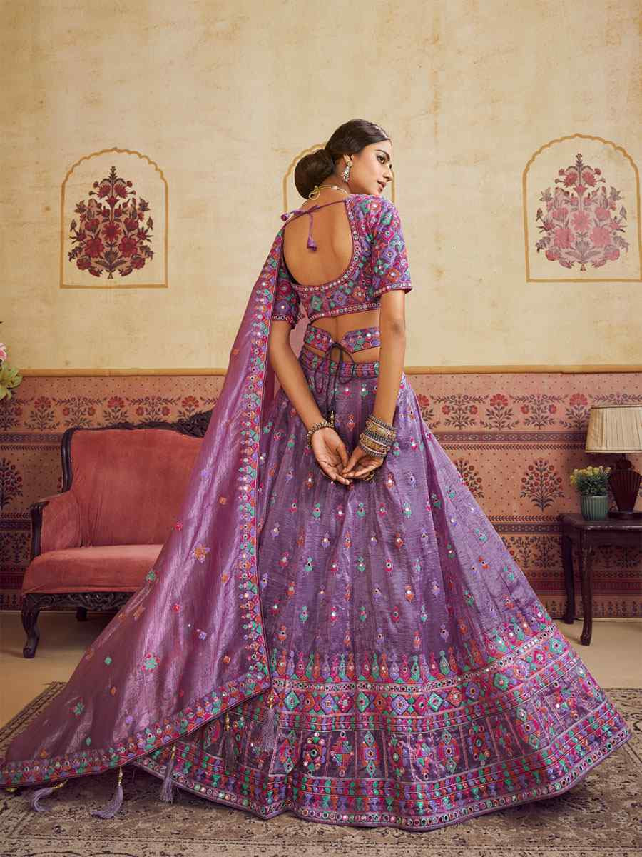 Lavender Organza Embroidered Bridal Festival Reception Wedding Traditional Heavy Border Lehenga Choli
