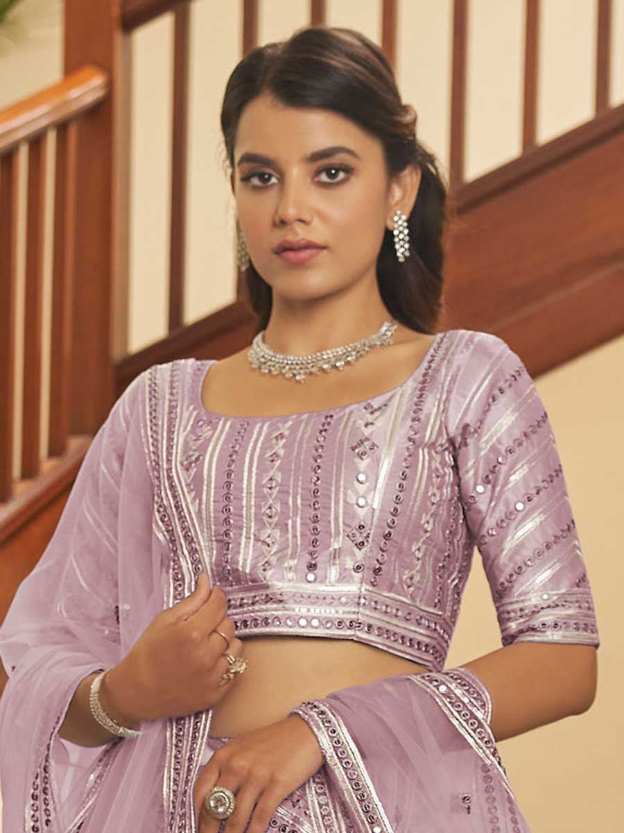 Lavender Pink Art Silk Embroidered Party Lehenga Choli