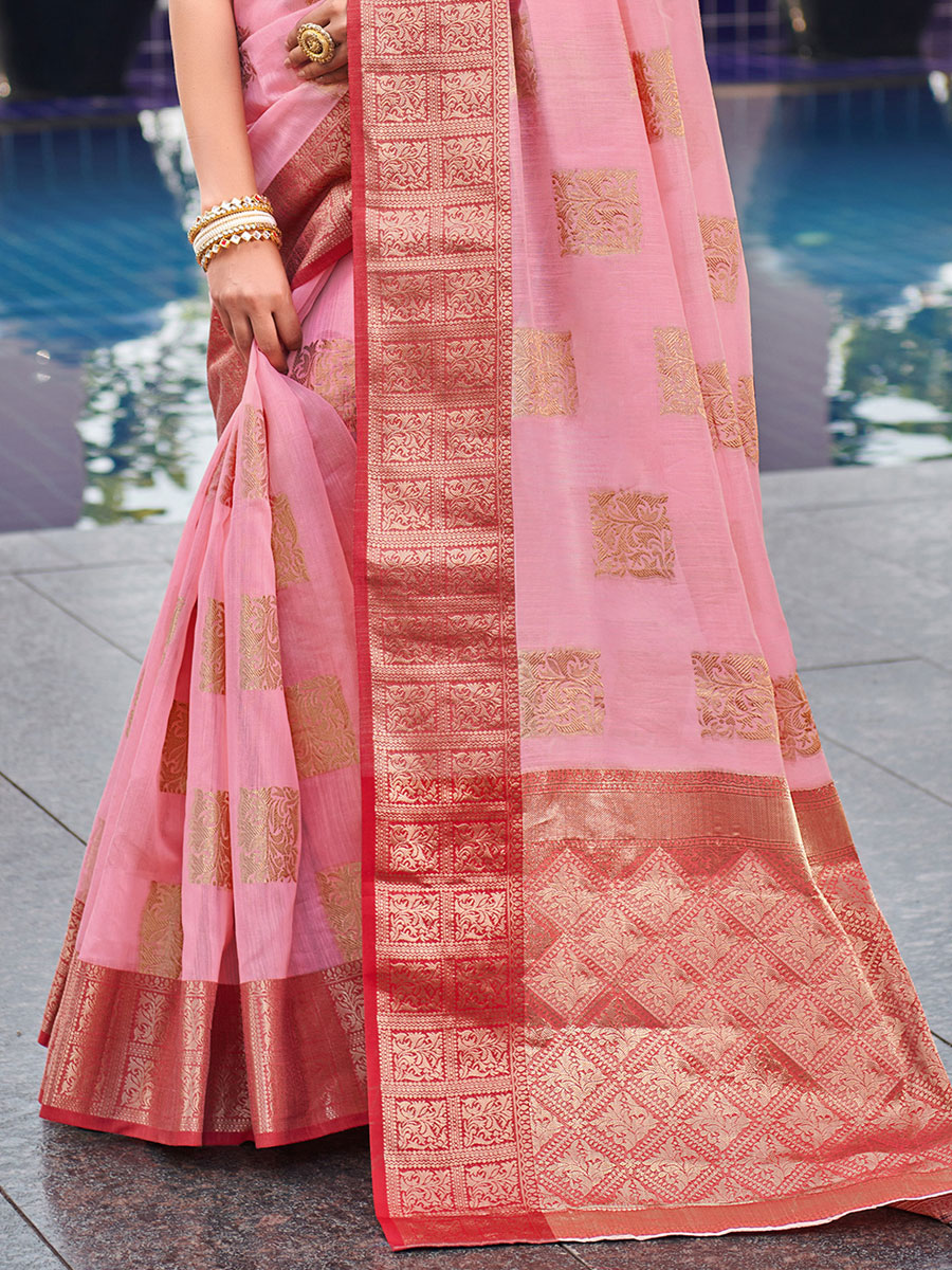Lavender Pink Linen Handwoven Festival Saree