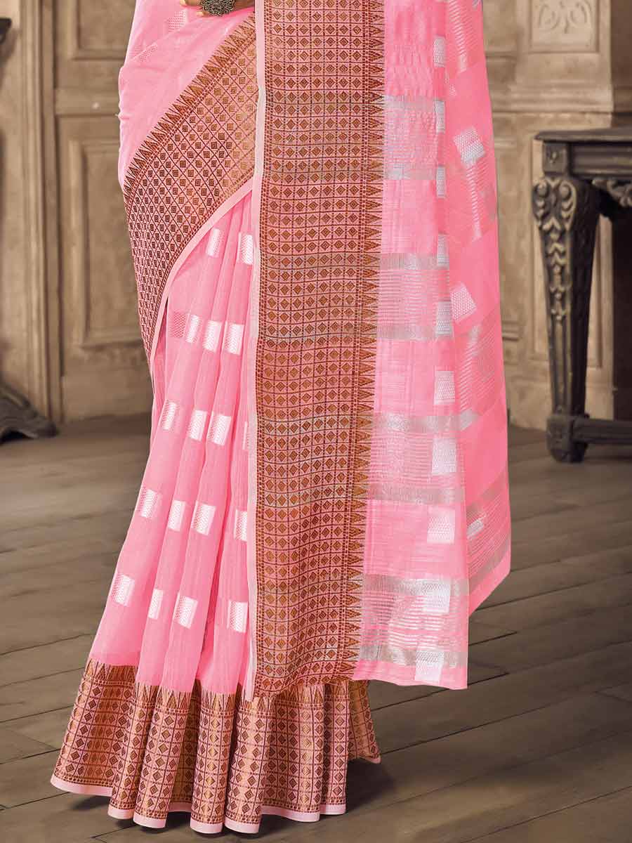 Lavender Pink Linen Handwoven Festival Saree