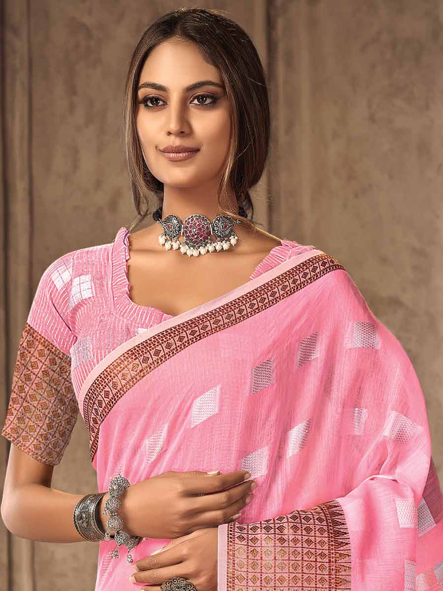 Lavender Pink Linen Handwoven Festival Saree