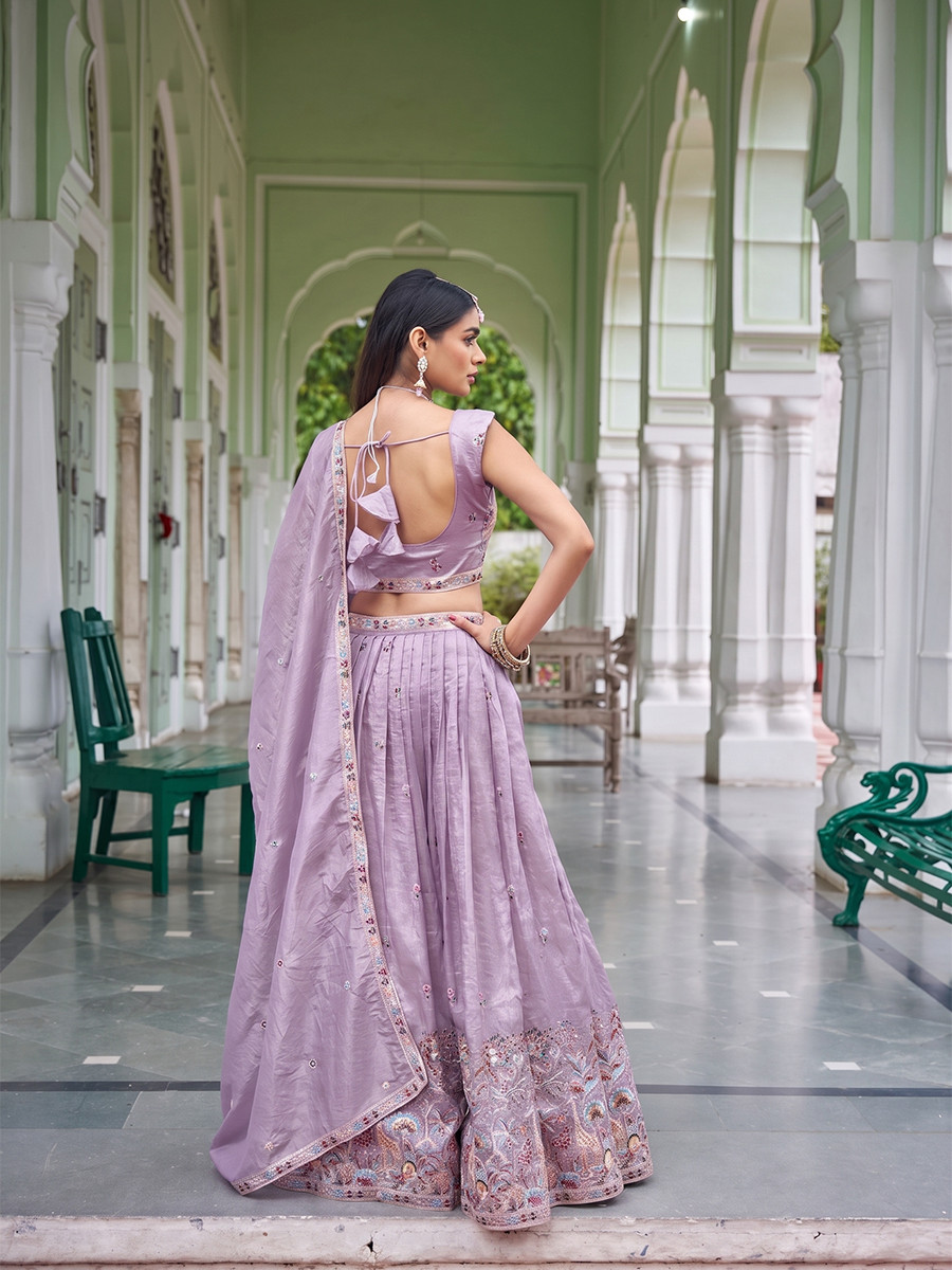 Lavender Premium Gold Crush Embroidery Wedding Reception Festival Party Wear Heavy Border Lehenga Choli