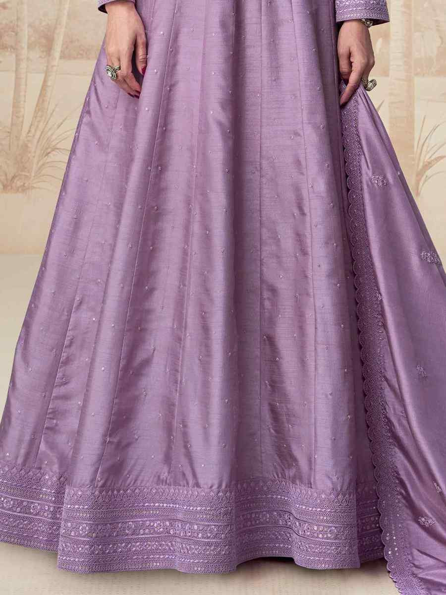 Lavender Premium Silk Embroidered Festival Casual Gown