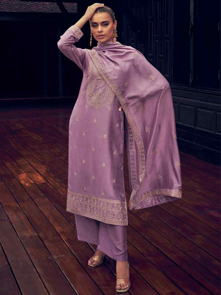 Lavender Premium Silk Embroidered Party Festival Pant Salwar Kameez