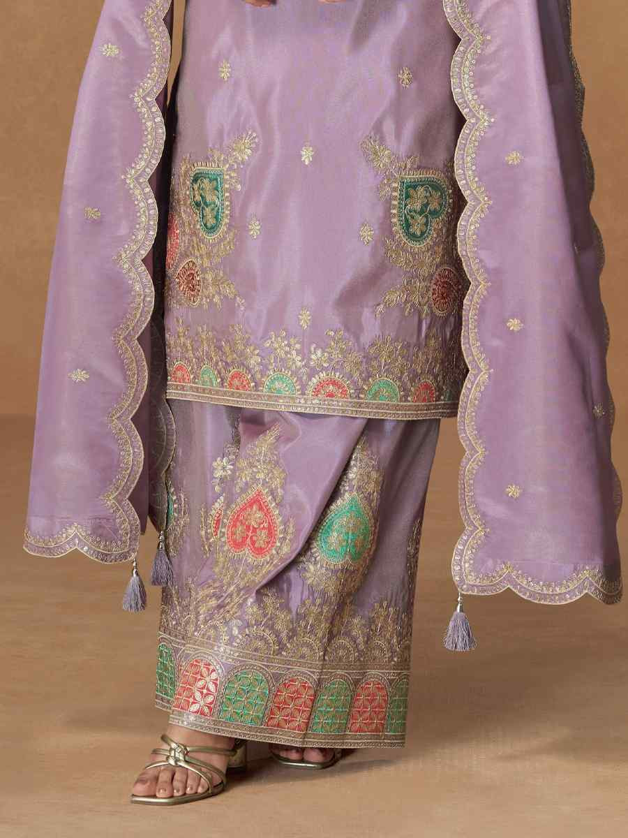 Lavender Premium Simar Silk Embroidery Party Wedding Festival Casual Ready Palazzo Salwar Kameez