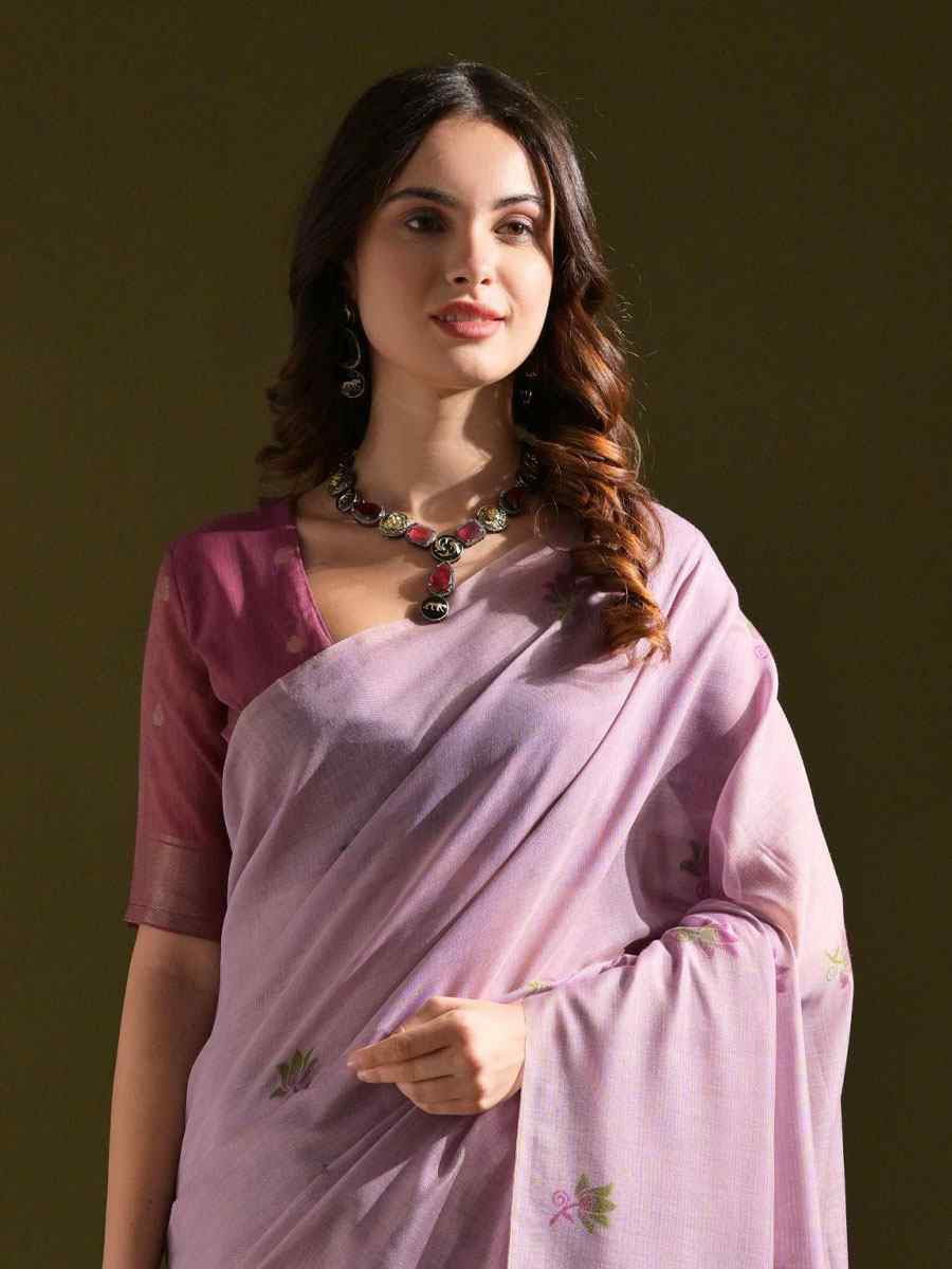 Lavender Premium Soft Muga Cotton Handwoven Casual Reception Festival Wedding Fancy Classic Style Sarees
