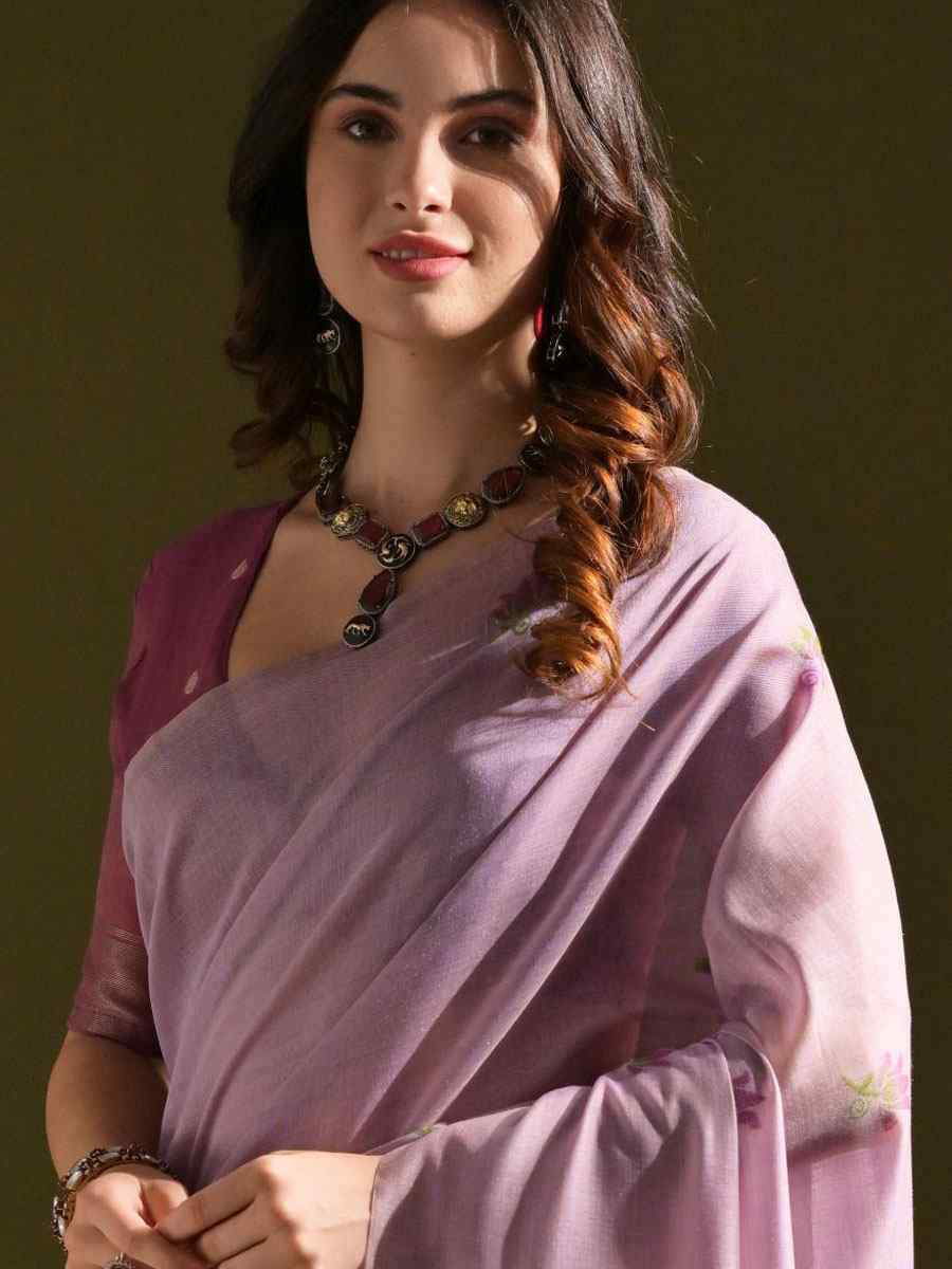 Lavender Premium Soft Muga Cotton Handwoven Casual Reception Festival Wedding Fancy Classic Style Sarees