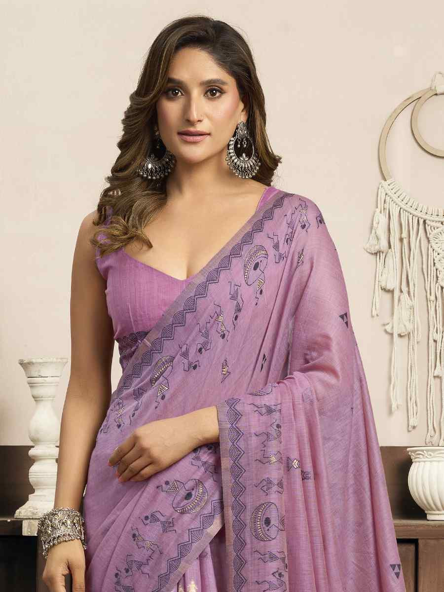 Lavender Printed Casual Reception Festival Wedding Fancy Heavy Border Sarees