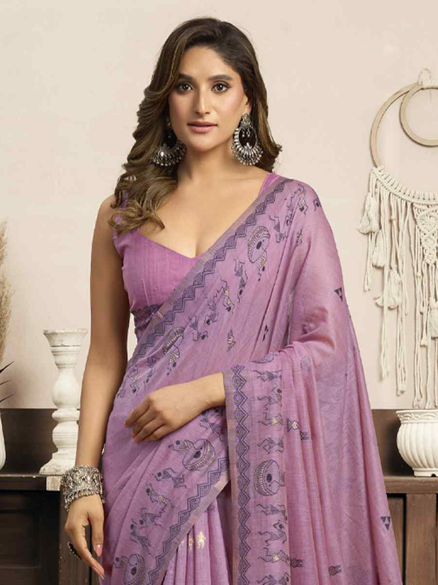 Lavender Printed Casual Reception Festival Wedding Fancy Heavy Border Sarees